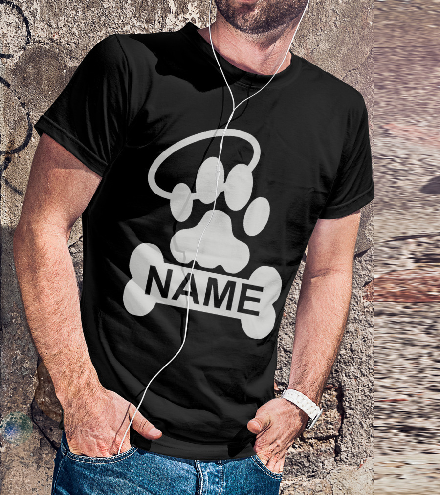 Personalized Paw Halo Custom Name Bone T-Shirt