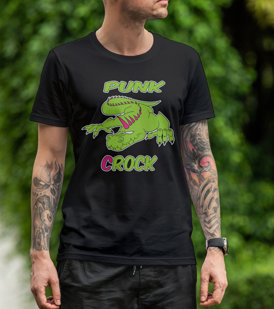 Punk Crock Crocodile With Pink Spikes T-Shirt