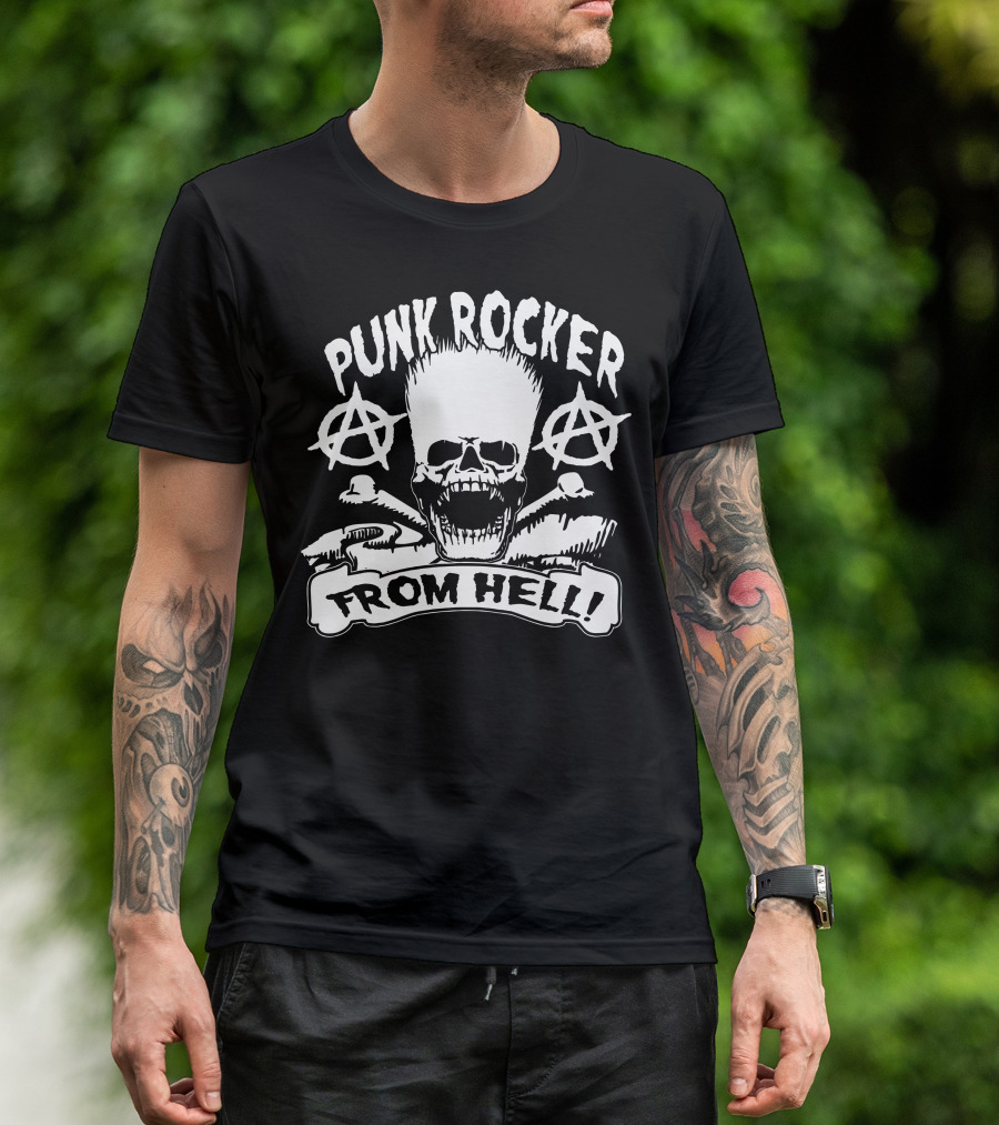Punk Rocker From Hell Anarchy Skull Crossbones T-Shirt