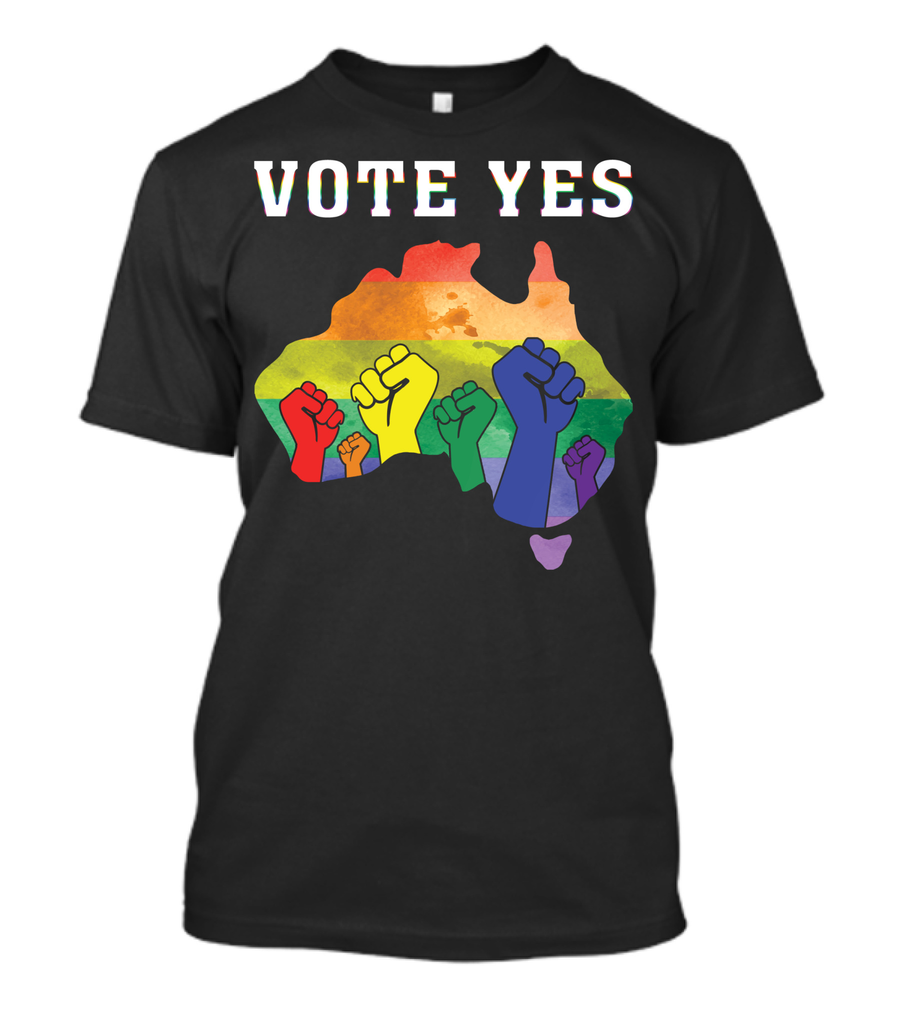Vote Yes Australian Marriage Equality Rainbow Fists Map T-Shirt