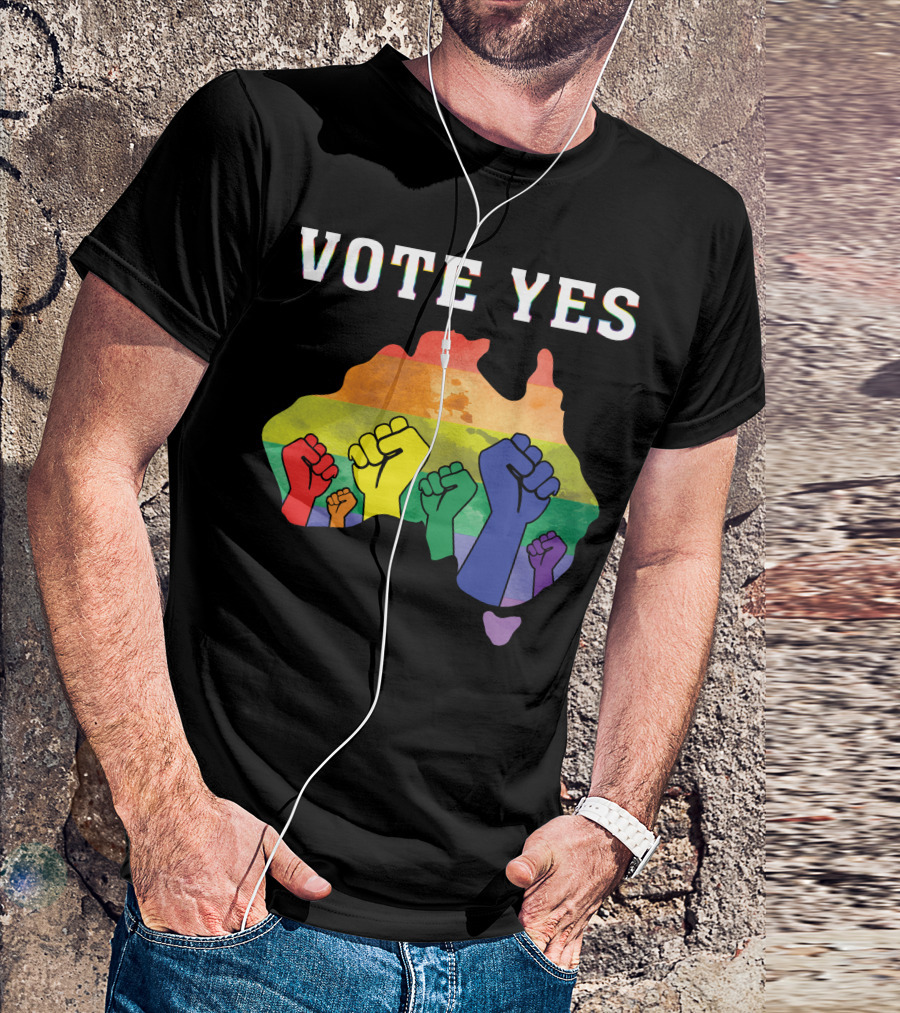 Vote Yes Australian Marriage Equality Rainbow Fists Map T-Shirt