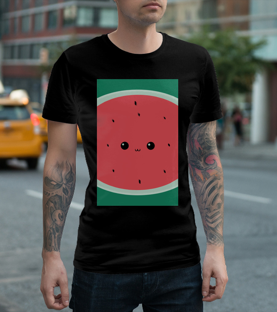 Kawaii Watermelon Slice Cute Face T-Shirt