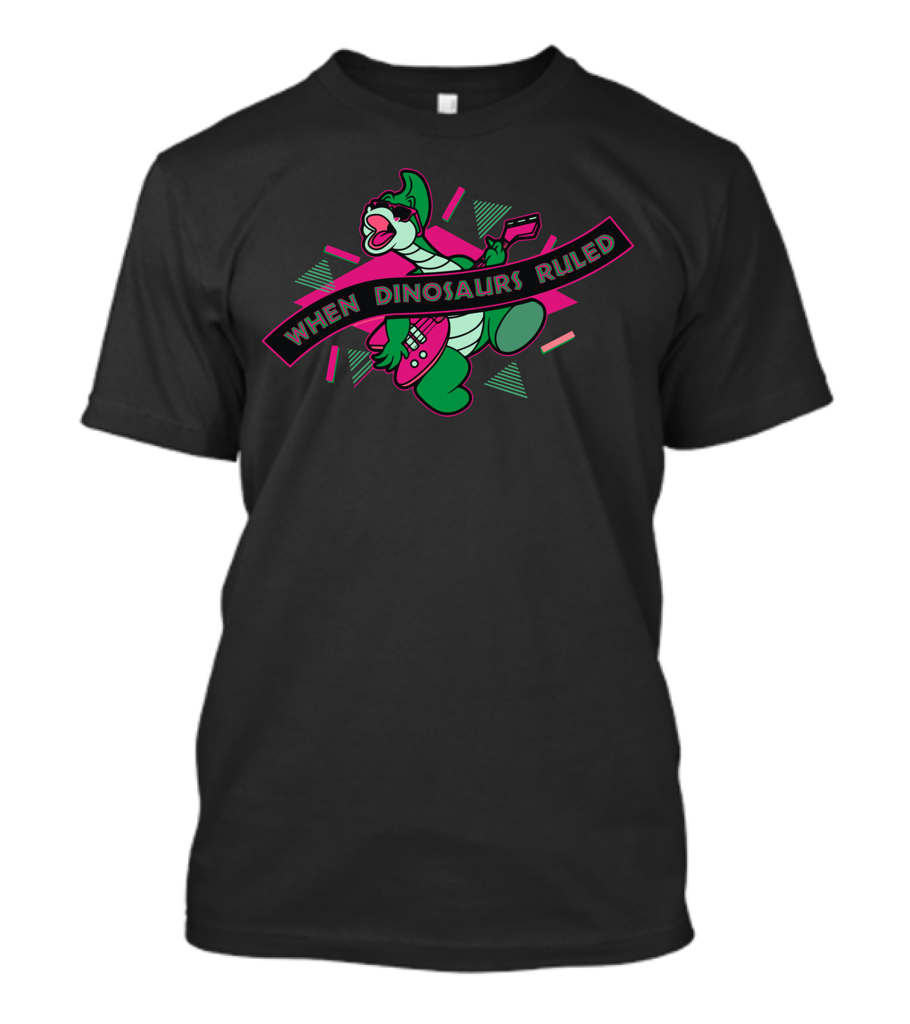 WHEN DINOSAURS RULED Electric Guitar Dinosaur Retro Vibes T-Shirt