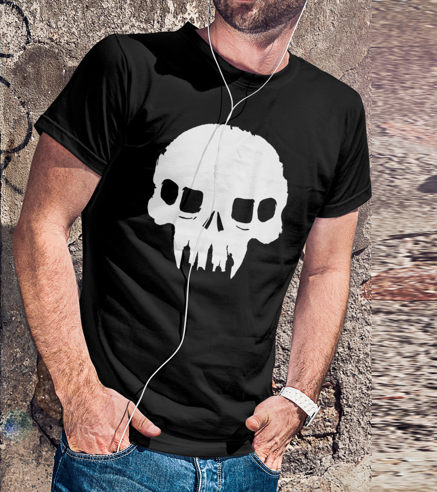Resistance Skull Silhouette Cityscape Fusion T-Shirt