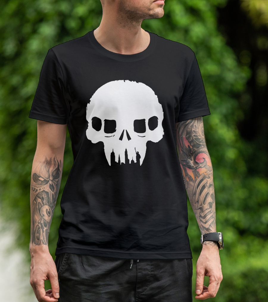 Resistance Skull Silhouette Cityscape Fusion T-Shirt