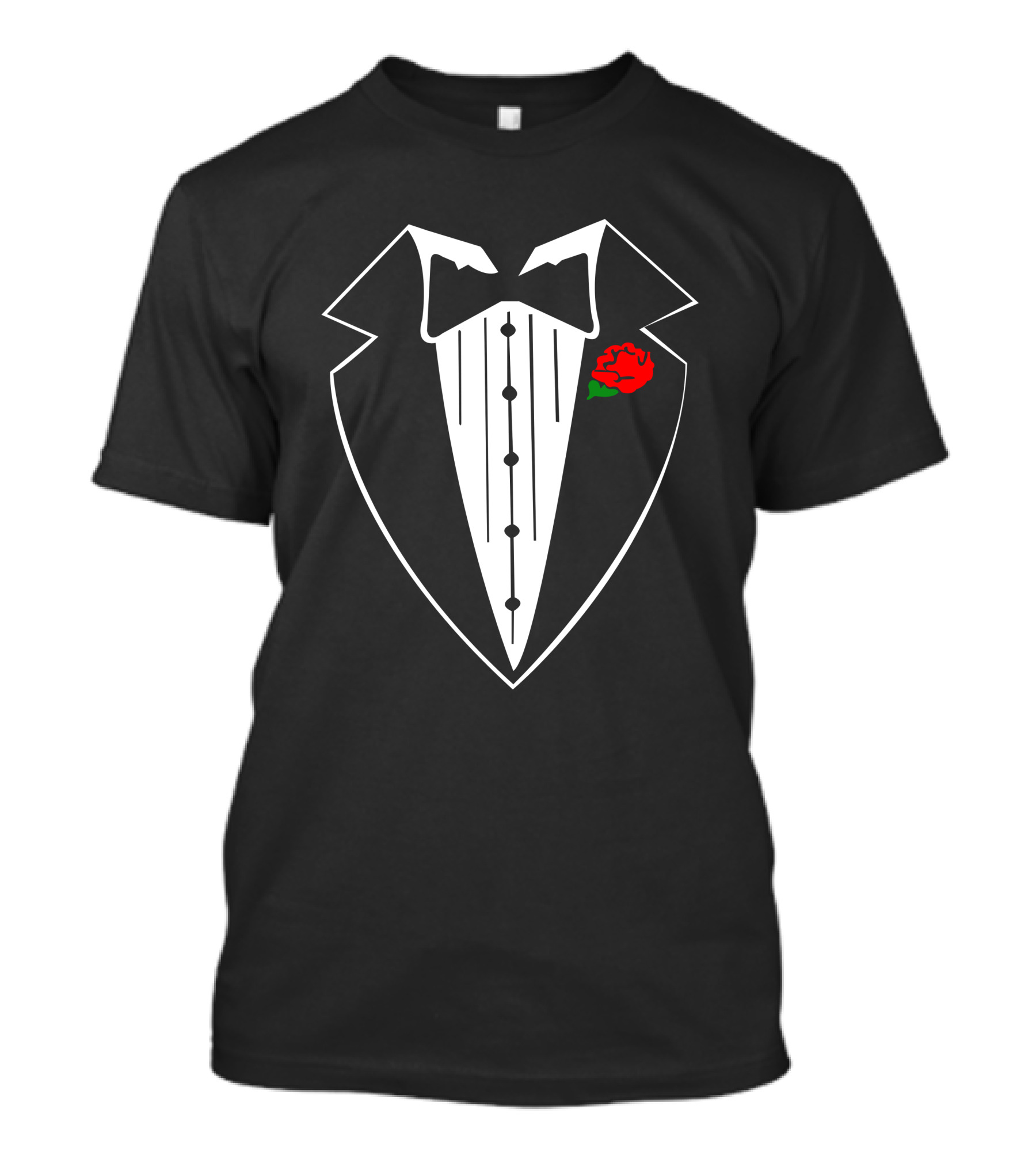 Rose Tuxedo Black Tie Attire With Red Flower Boutonniere T-Shirt