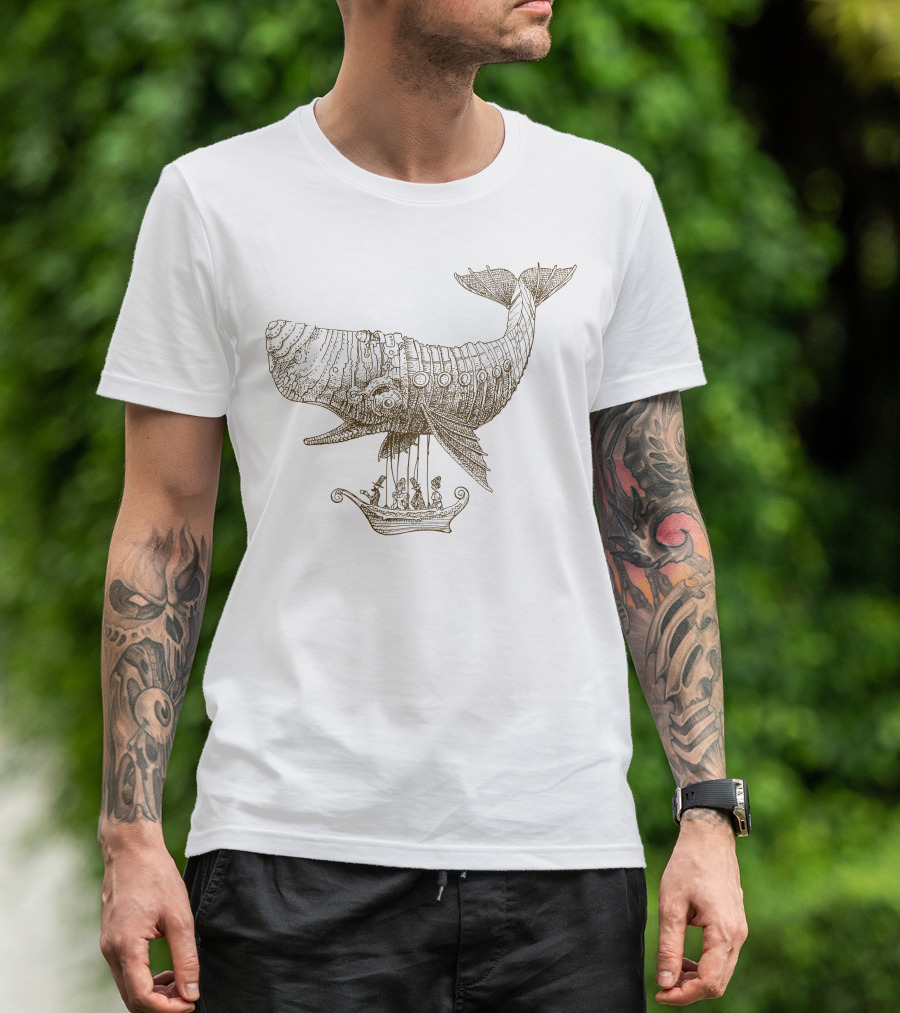 Whale Carrying A Ship In Intricate Detail T-Shirt