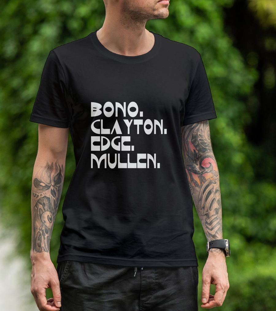 U2 Band Members Bono Clayton Edge Mullen Names Text T-Shirt