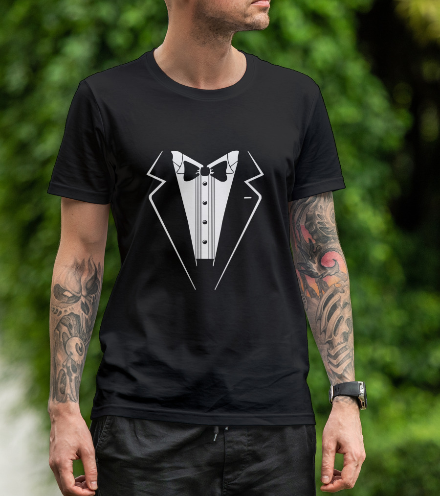 Classic Black Tuxedo Graphic Bow Tie Jacket T-Shirt