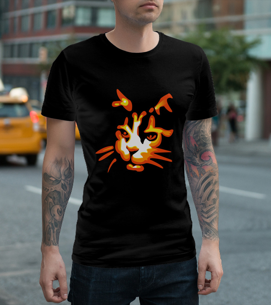 Glowing Halloween Cat Face In Fiery Colors T-Shirt