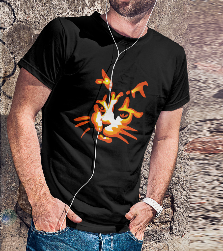Glowing Halloween Cat Face In Fiery Colors T-Shirt