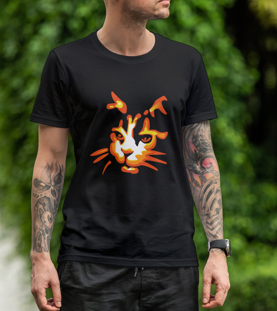 Glowing Halloween Cat Face In Fiery Colors T-Shirt