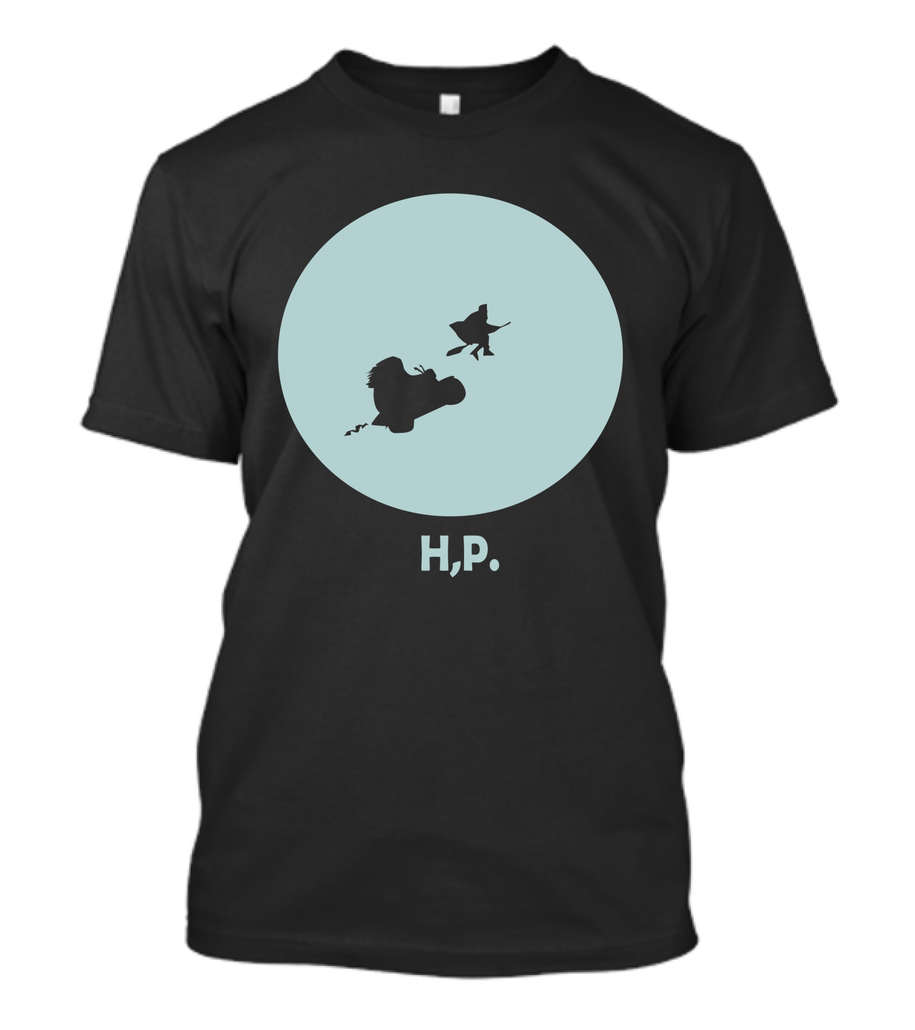 H,P Flying Broomstick Silhouette Icon Moon Background T-Shirt