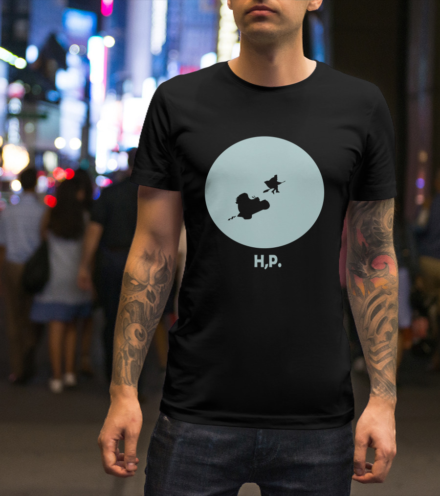 H,P Flying Broomstick Silhouette Icon Moon Background T-Shirt