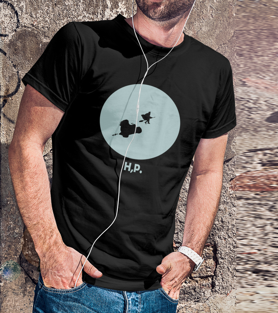 H,P Flying Broomstick Silhouette Icon Moon Background T-Shirt