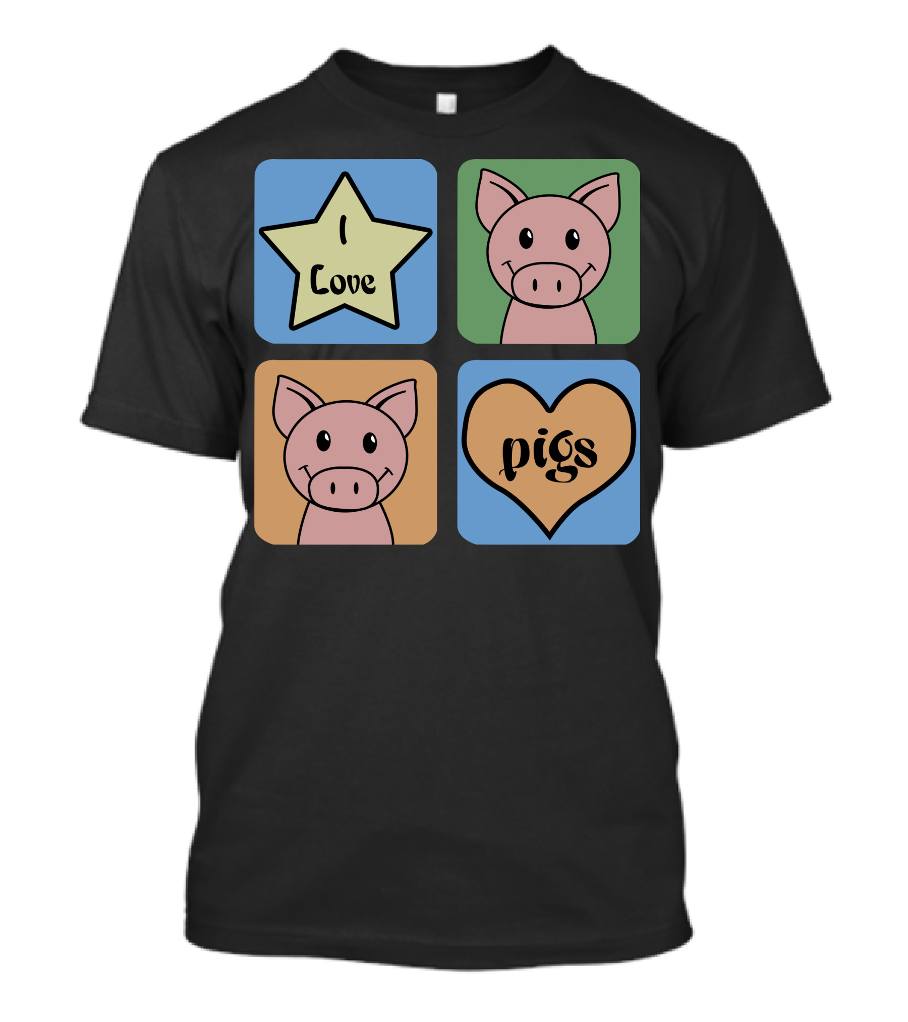 I Love Pigs Cute Cartoon Pig Faces And Heart T-Shirt