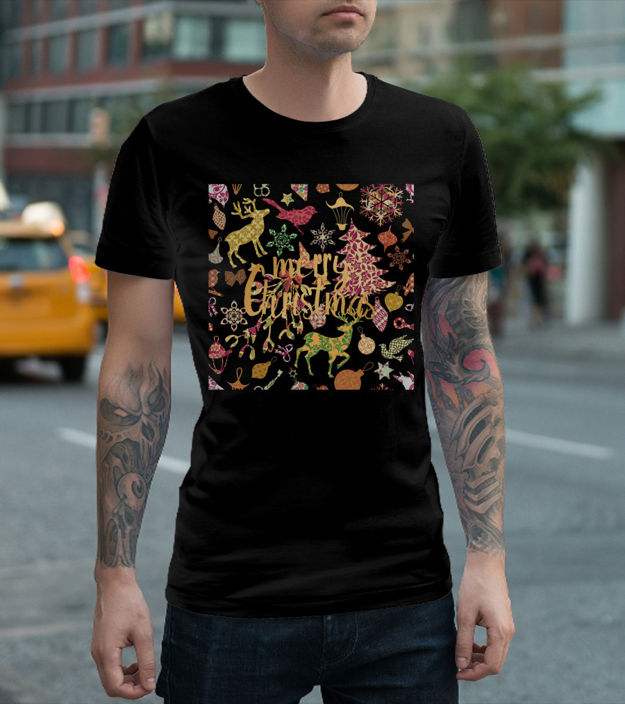 Merry Christmas Reindeer and Snowflakes T-Shirt