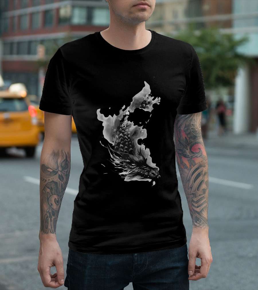 Sullen Dragon Grayscale Abstract Smoke T-Shirt