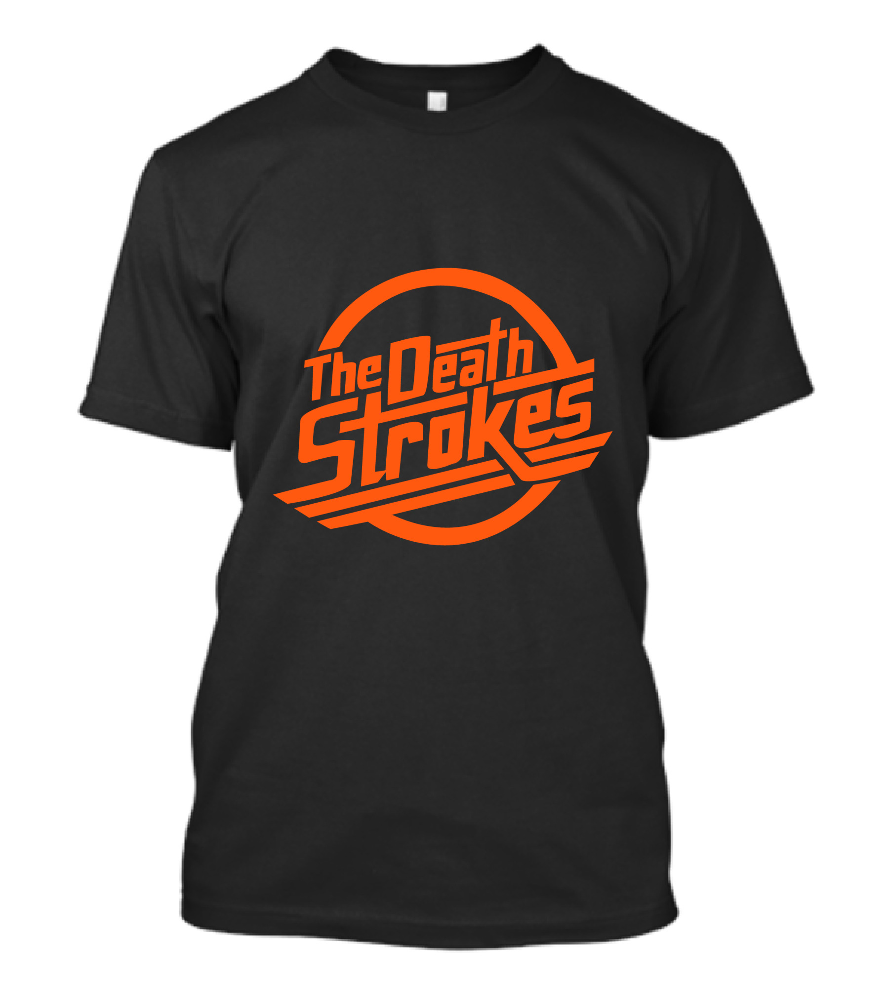 The Death Strokes Retro-Style Circular Orange Text T-Shirt