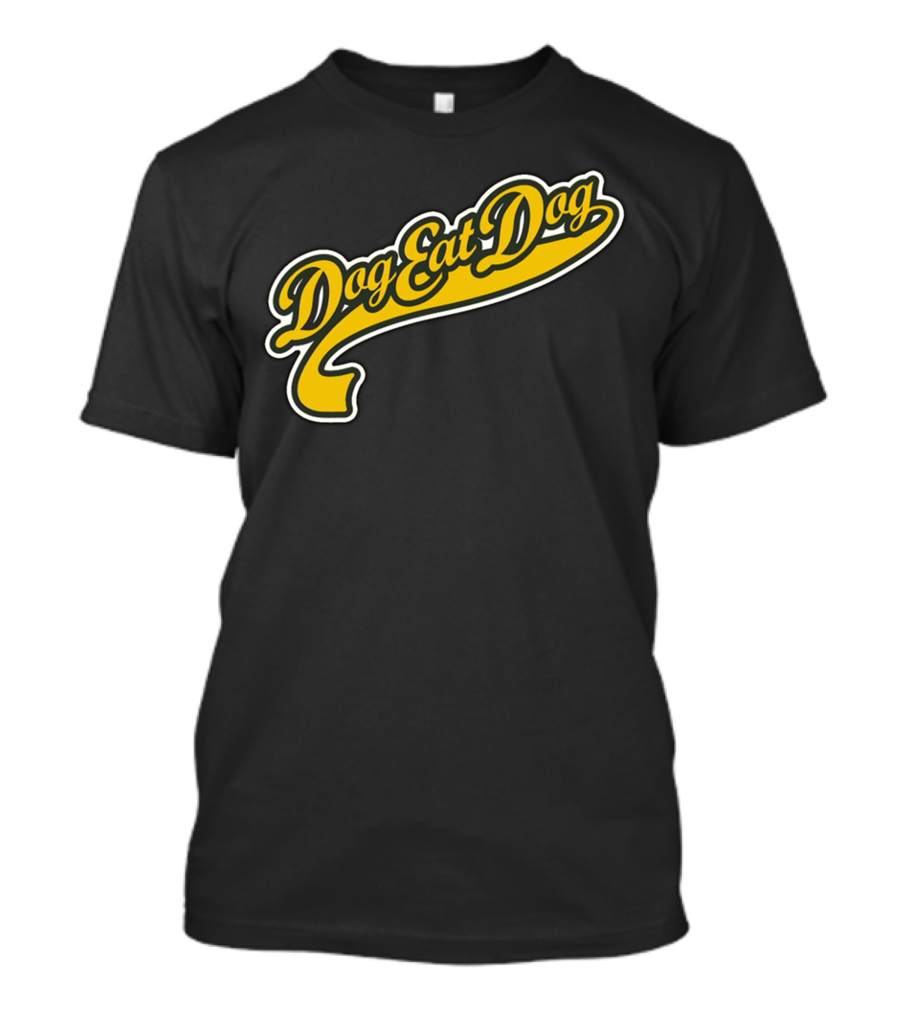 Dog Eat Dog Retro Script Text With Yellow Curve Decoration T-Shirt