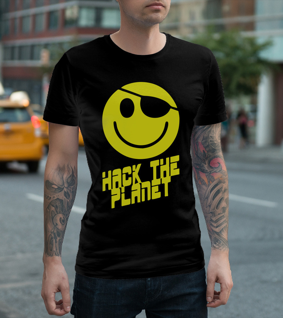 Hack The Planet Smiley Face Eyepatch T-Shirt