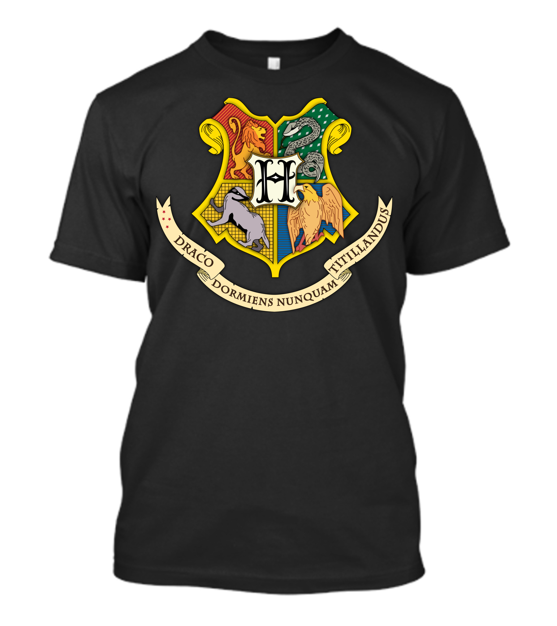 Hogwarts Crest With Draco Dormiens Nunquam Titillandus Motto T-Shirt