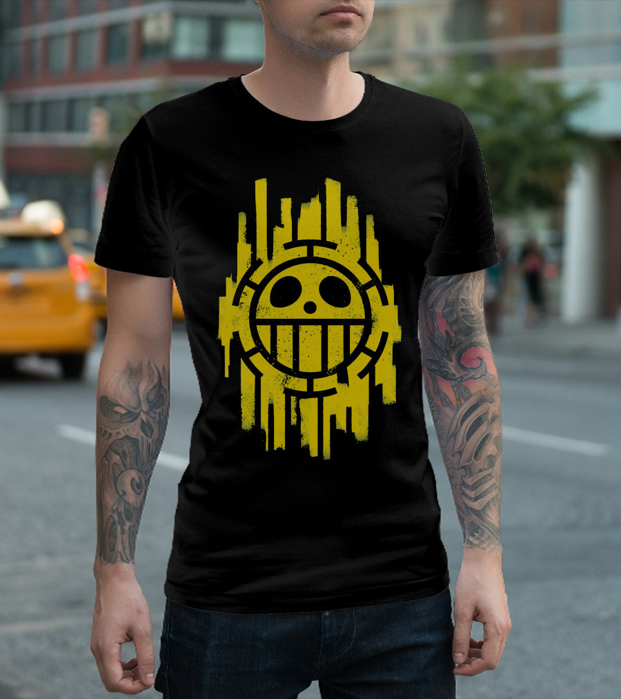 One Piece Trafalgar Law Jolly Roger Yellow Heart Pirates Emblem T-Shirt