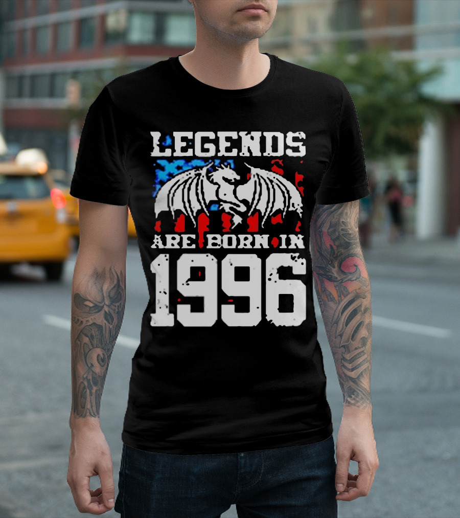 LEGENDS ARE BORN IN 1996 Dragon Wing Symbol Red White And Blue T-Shirt