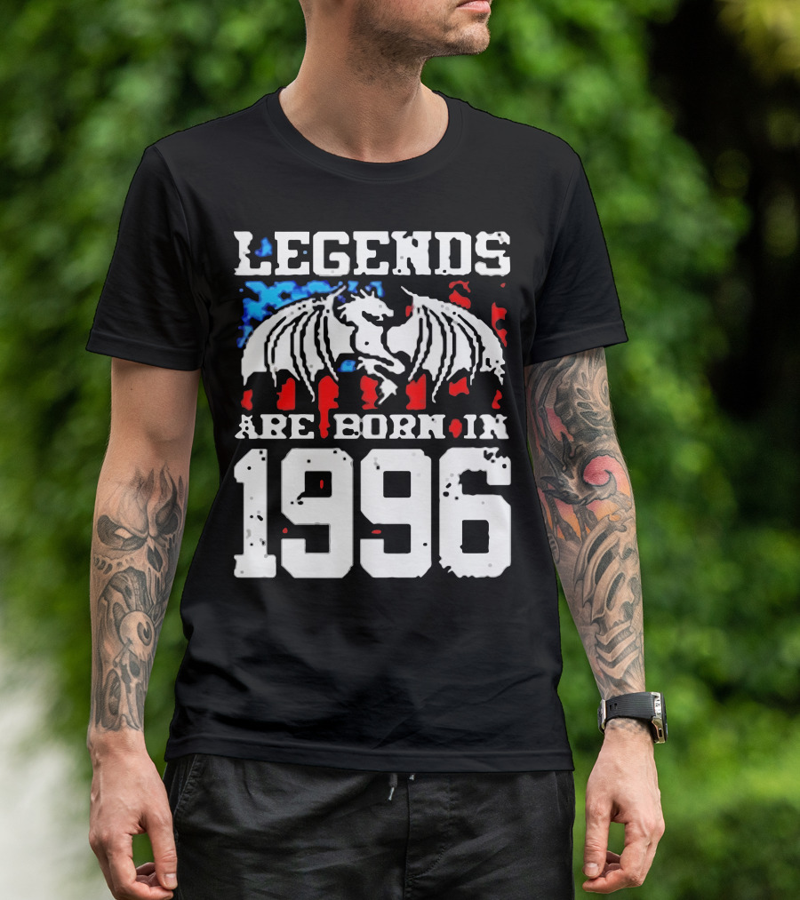 LEGENDS ARE BORN IN 1996 Dragon Wing Symbol Red White And Blue T-Shirt