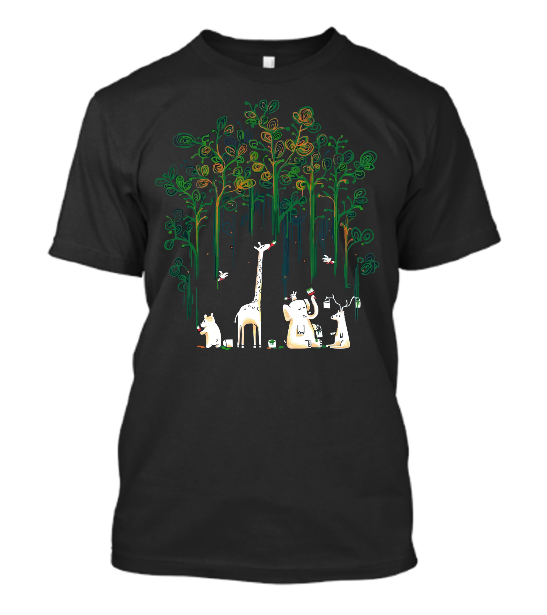Meanwhile In The Woods: Playful Animals And Colorful Trees T-Shirt