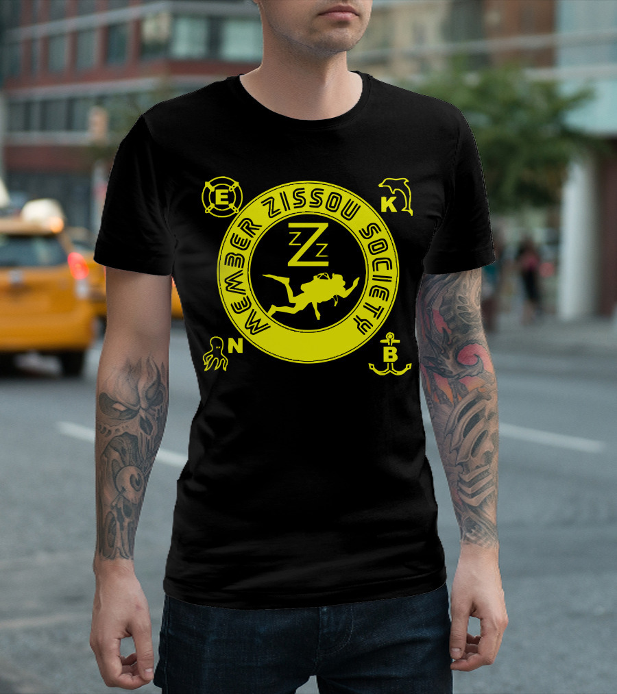 Member Zissou Society Dive Team Emblem with Diver Kangaroo Octopus Anchor T-Shirt