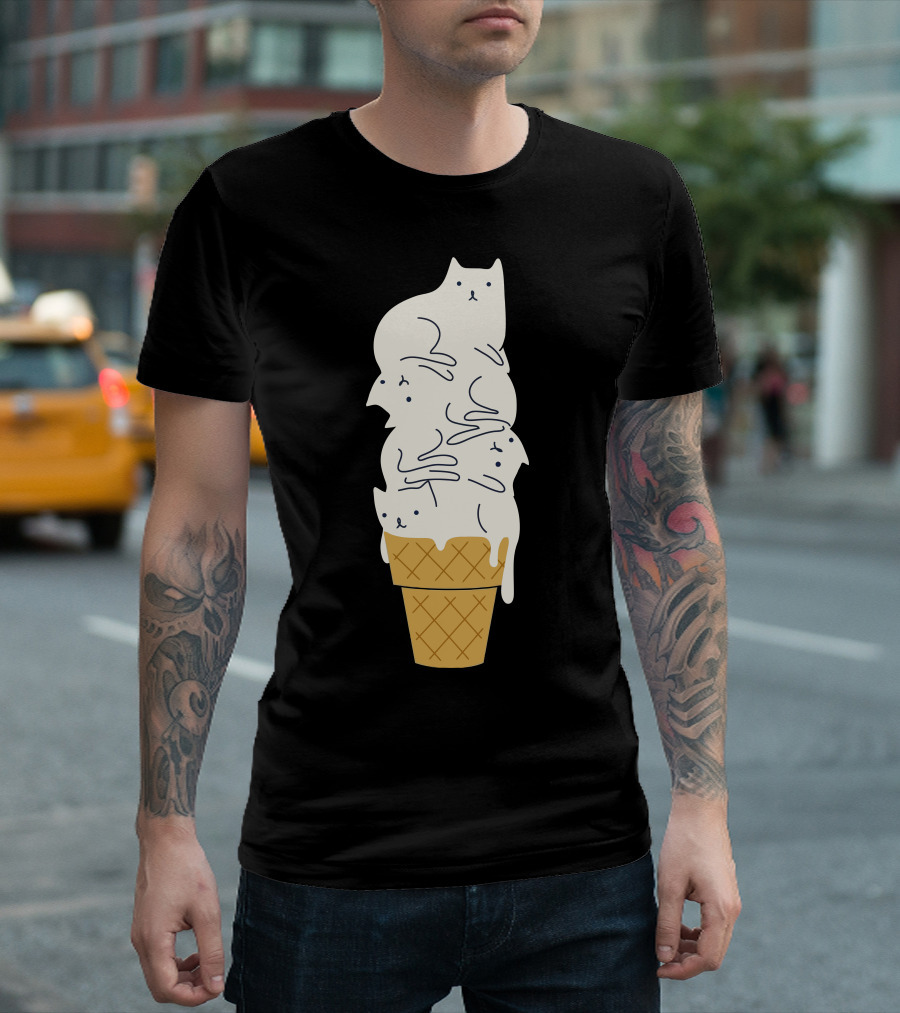 Meowlting Cat Ice Cream Cone Stack T-Shirt