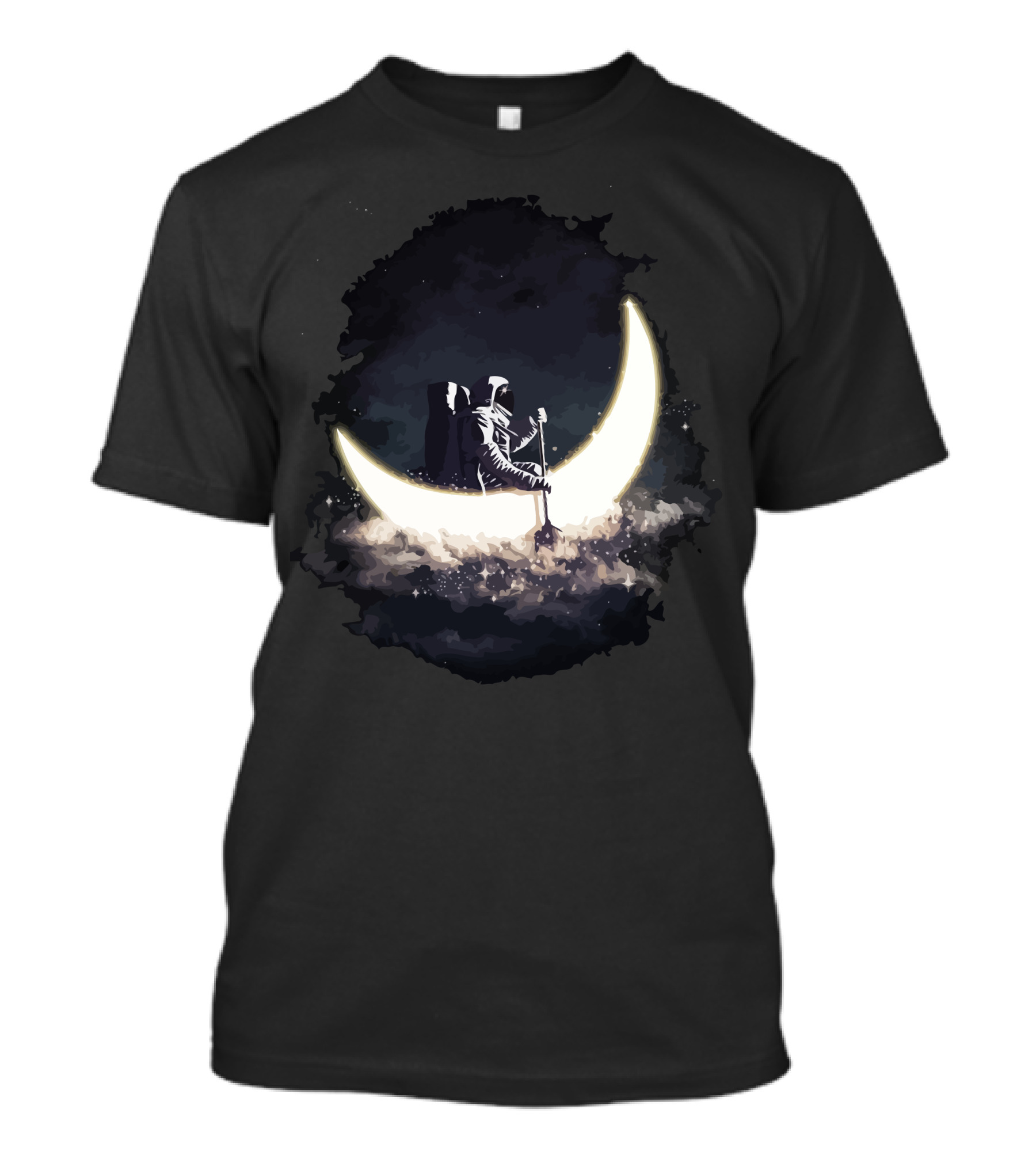 Astronaut Moon Boat Journey Through Cosmic Waters T-Shirt
