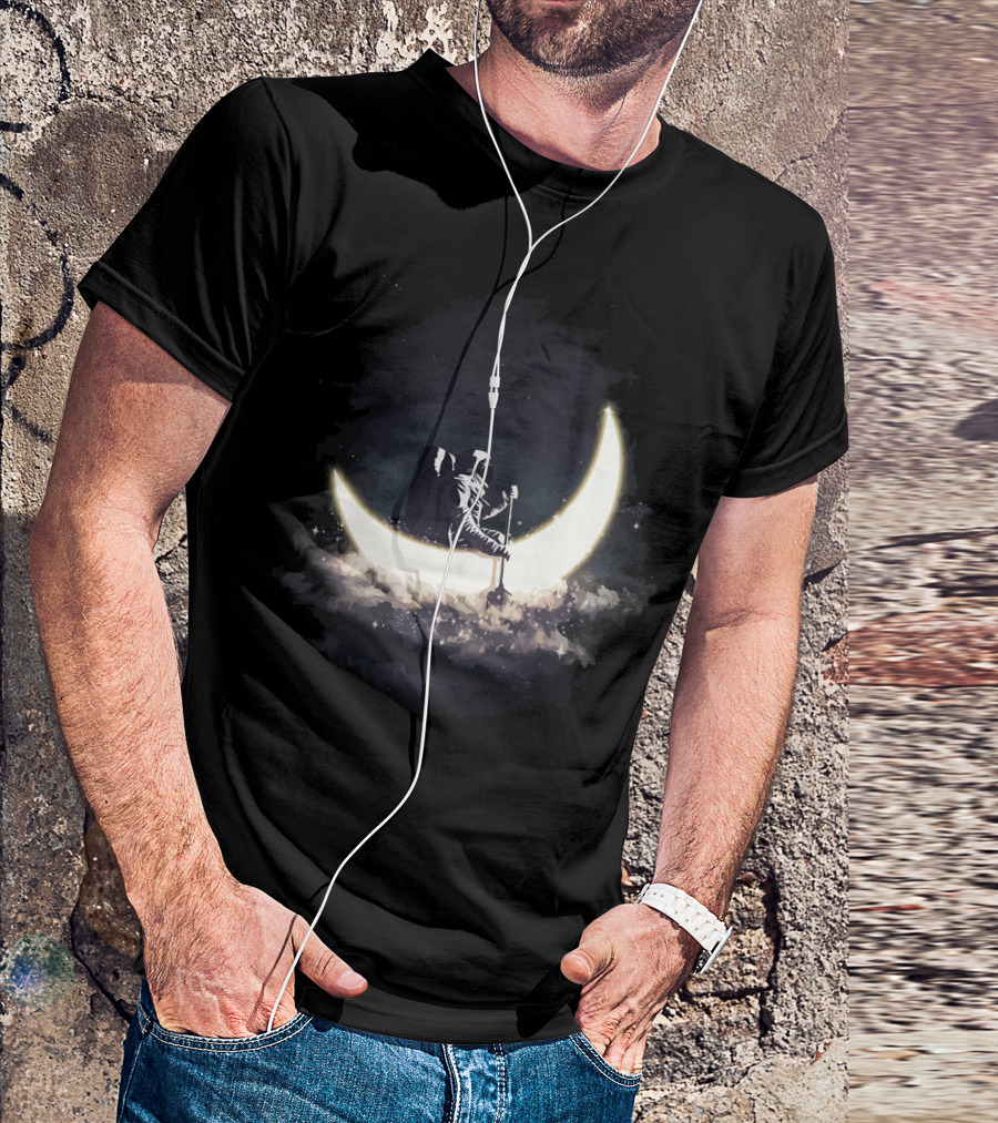 Astronaut Moon Boat Journey Through Cosmic Waters T-Shirt