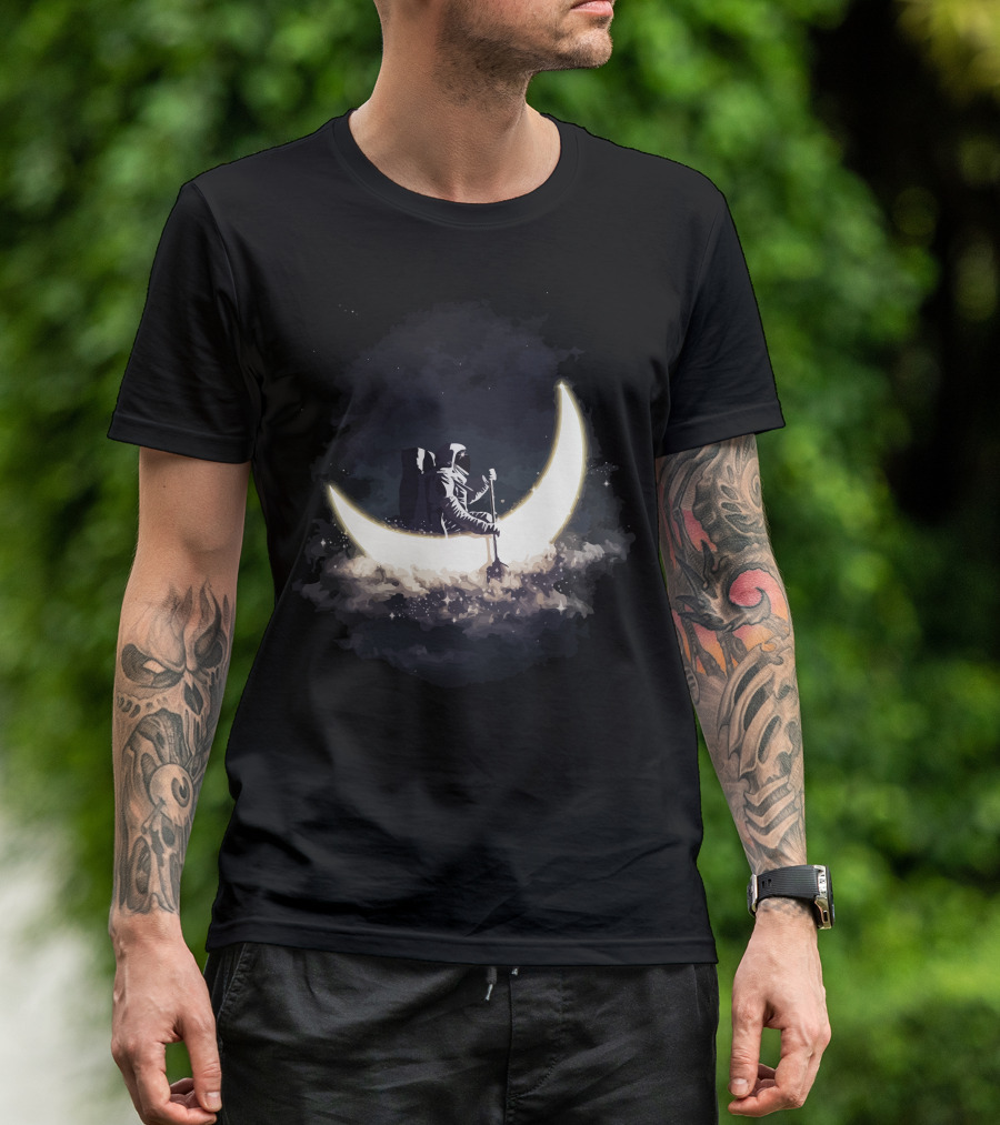 Astronaut Moon Boat Journey Through Cosmic Waters T-Shirt