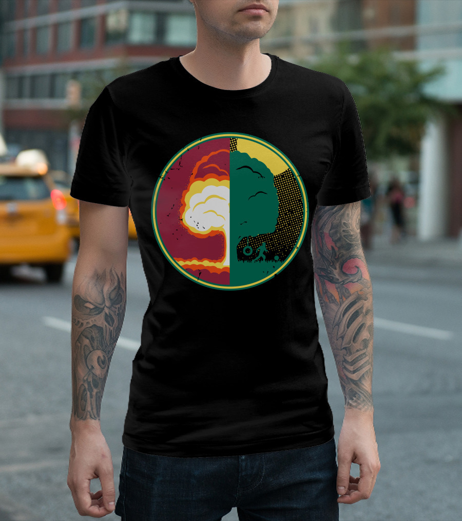 Nature Versus Destruction Symbol With Tree And Explosion Contrast T-Shirt
