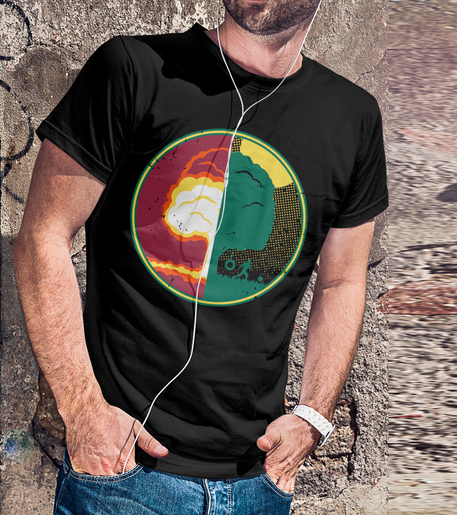 Nature Versus Destruction Symbol With Tree And Explosion Contrast T-Shirt