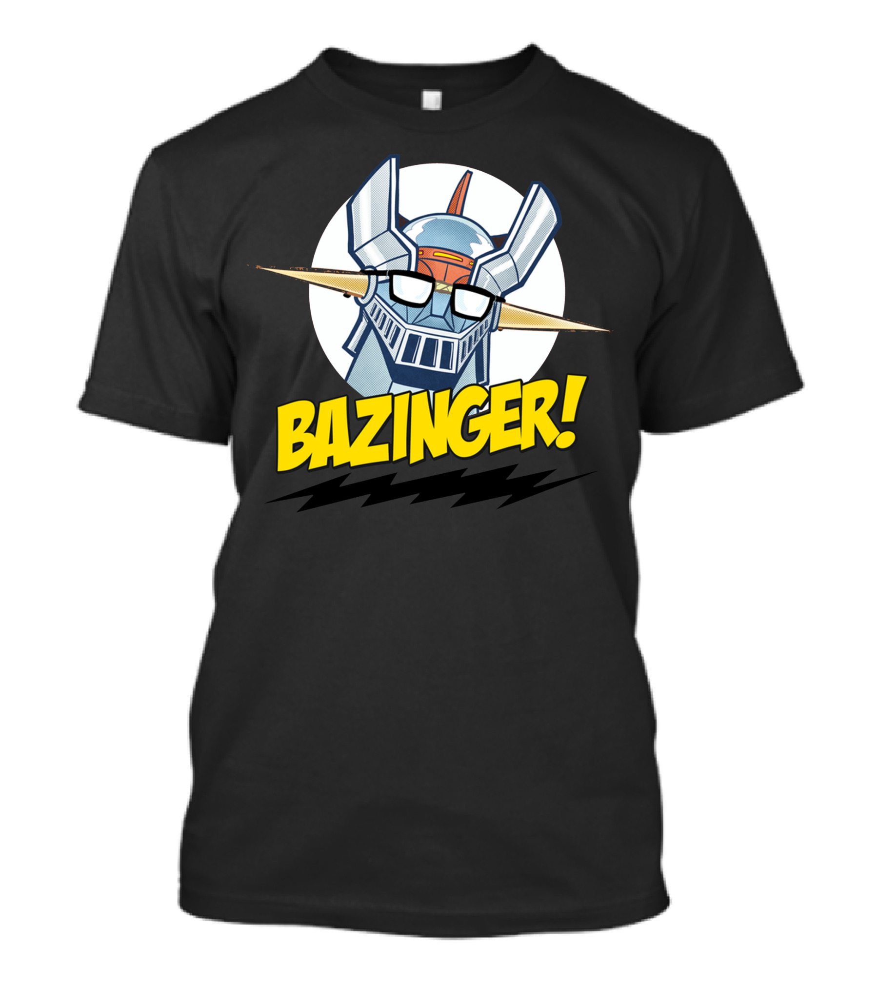 Bazinger Retro Robot Fusion With Glasses And Comical Exclamation T-Shirt