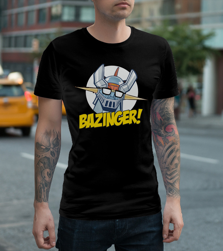 Bazinger Retro Robot Fusion With Glasses And Comical Exclamation T-Shirt