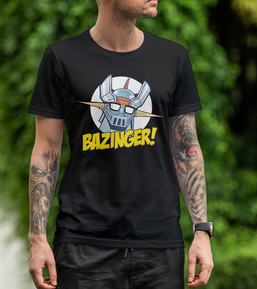 Bazinger Retro Robot Fusion With Glasses And Comical Exclamation T-Shirt