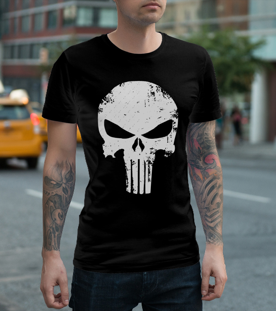 Punisher Skull Distressed White T-Shirt