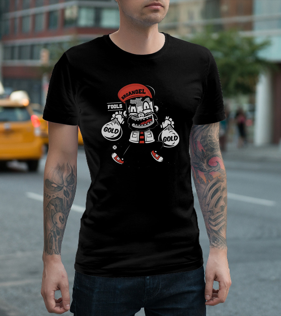 Broangel Fools Gold Cartoon Character with Bags of Gold T-Shirt