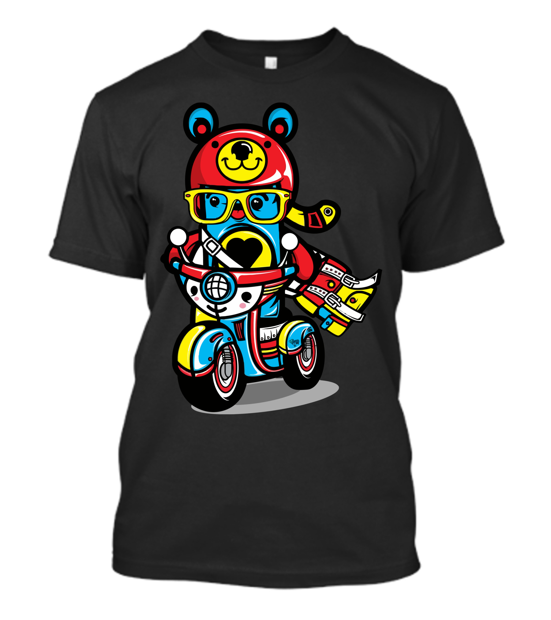 Chocotoy Bear Riding Scooter With Heart Helm And Glasses T-Shirt