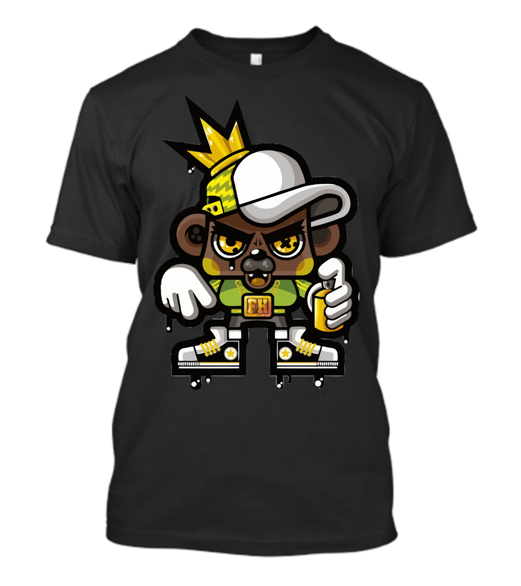 Hop Hop Bear Urban Street Style King With Crown And Sneakers T-Shirt