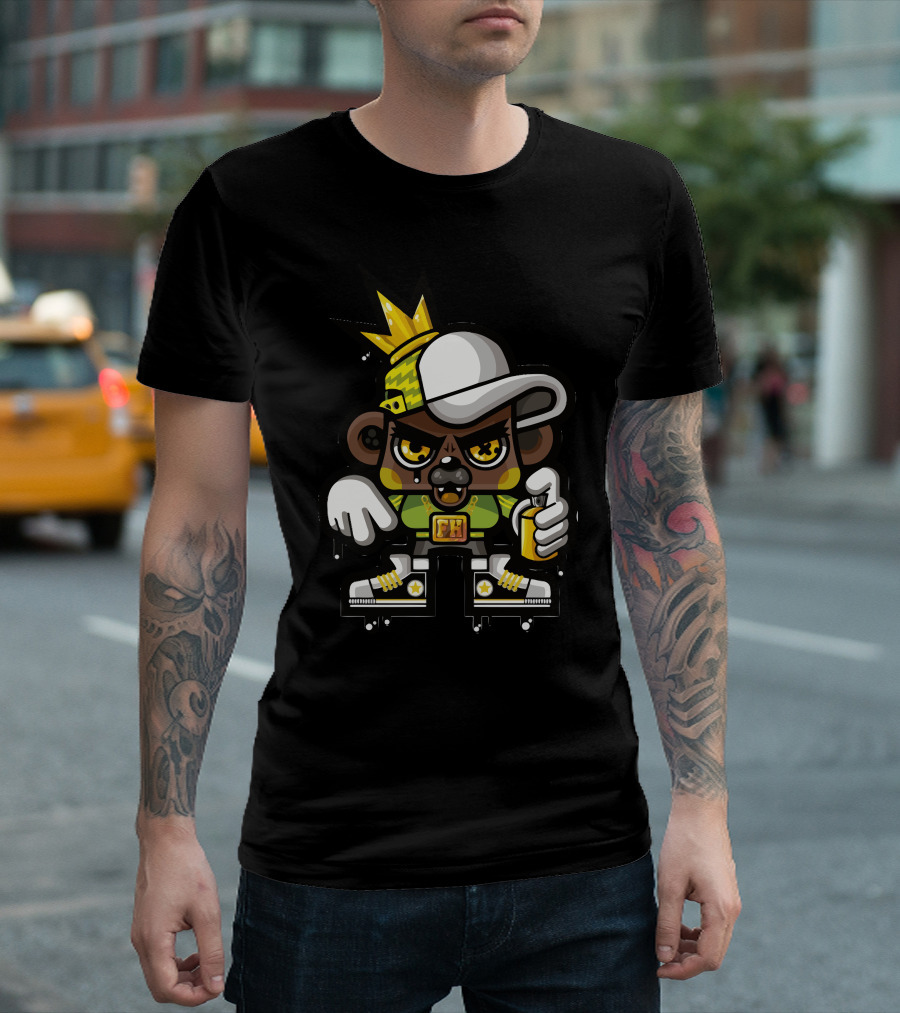 Hop Hop Bear Urban Street Style King With Crown And Sneakers T-Shirt