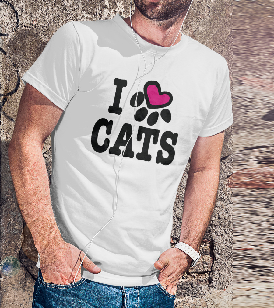 I Heart Cats Paw Print Pink Heart T-Shirt