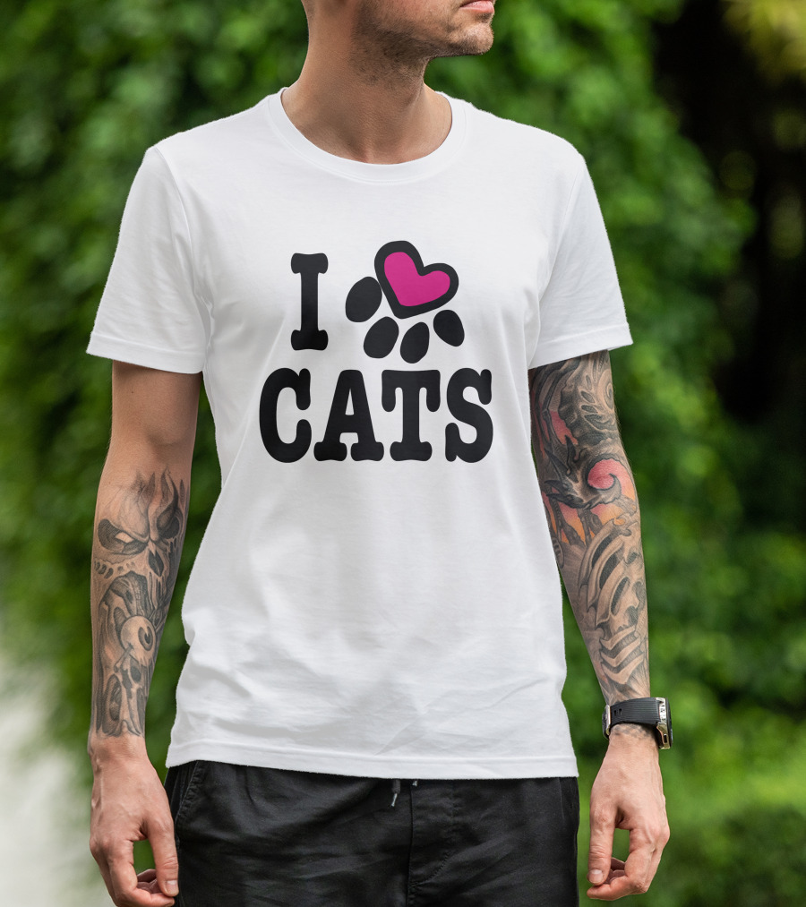 I Heart Cats Paw Print Pink Heart T-Shirt