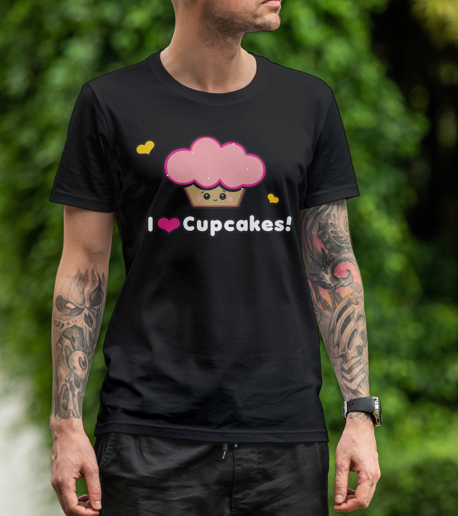 I Love Cupcakes Cute Pink Heart And Smiling Cupcake T-Shirt