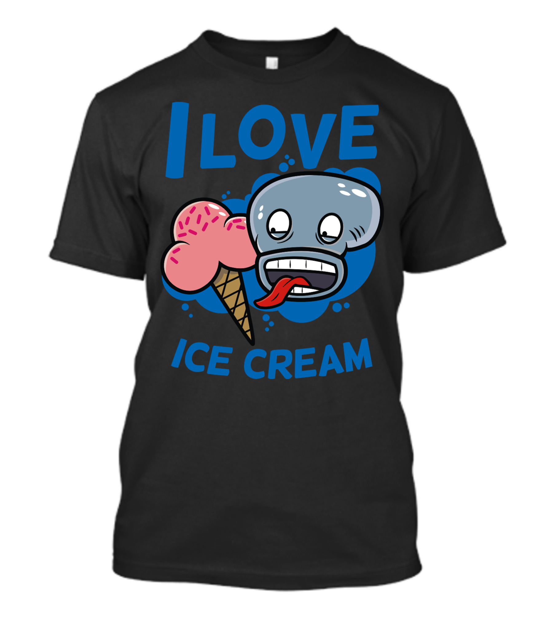 I Love Ice Cream Funny Blue Face Licking Cartoon Cone T-Shirt