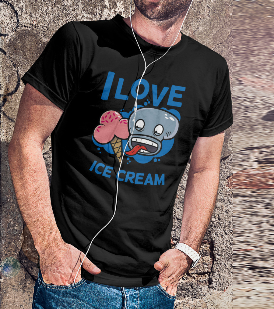 I Love Ice Cream Funny Blue Face Licking Cartoon Cone T-Shirt